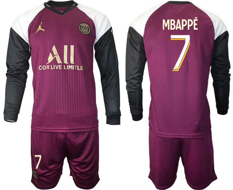 Men 2020-2021 club Paris St German Jordan white long sleeves #7 Soccer Jerseys->paris st german jersey->Soccer Club Jersey